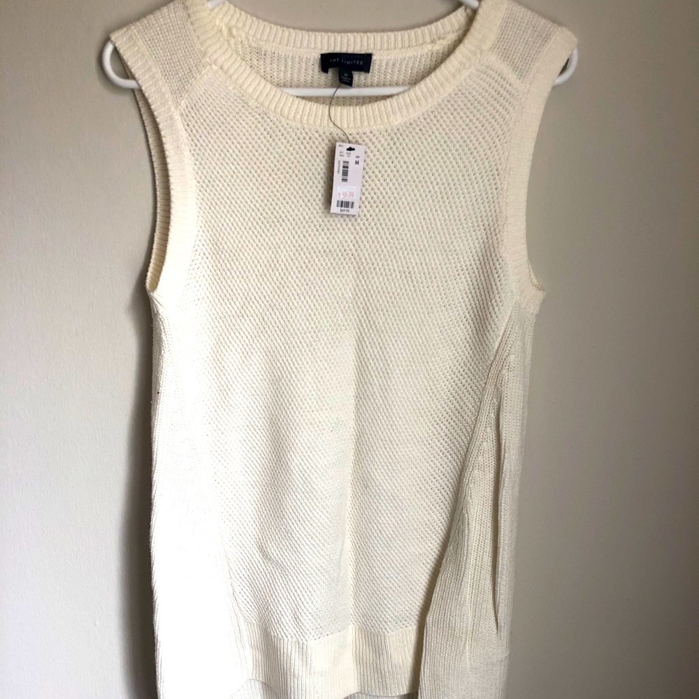 Knit Long high-low creme tunic - cream/off white